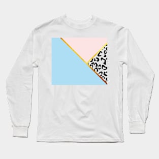 Abstract black and white leopard print, color blocking blue Long Sleeve T-Shirt